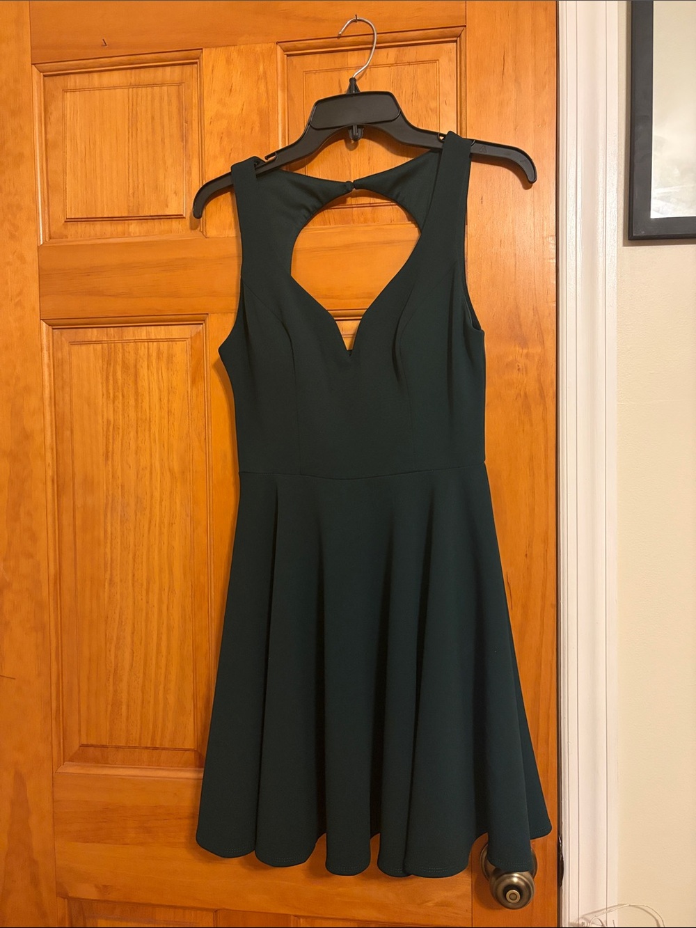 B Darlin Dark Green Sleeveless Fit & Flare Dress with Open Back Cutout